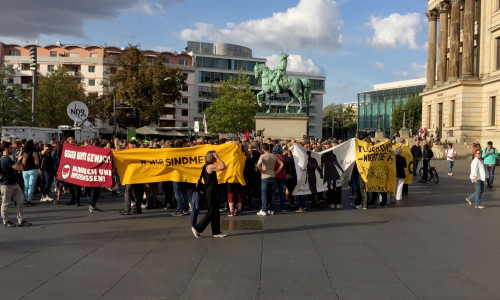 Die Demonstranten versammelten sich auf dem Schlossplatz. Foto/Video: Sandra Zecchino