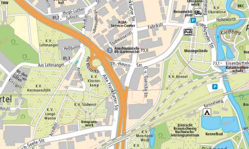 Die Anschlussstelle Gartenstadt wird für das kommende Wochenende gesperrt. Eine Umleitung ist ausgewiesen. Foto:Stadt Braunschweig - Open GeoData.