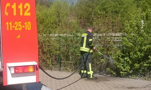Die Feuerwehr bewässerte das gefährdete Gebüsch. Foto: Feuerwehr Goslar