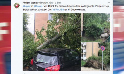 Auf Twitter warnt die Polizei Goslar vor Xavier. Quelle: Twitter