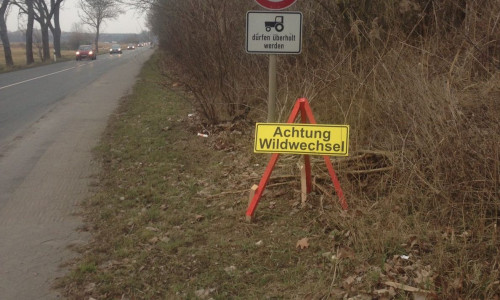 Diese hölzernen Dreibeine sollen Autofahrer vor Wildwechsel warnen. Foto: Polizei Wolfsburg
