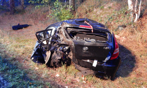 Das Auto wurde bei dem Unfall schwerstens beschädigt. Der Fahrer konnte erst durch die Feuerwehr befreit werden. Foto: Samtgemeinde Velpke