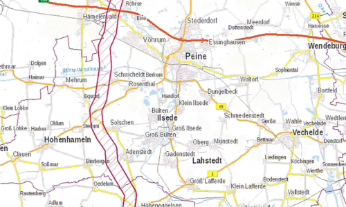 Geplanter Stromtrassenverlauf im Landkreis Peine. Karte: Landkreis Peine