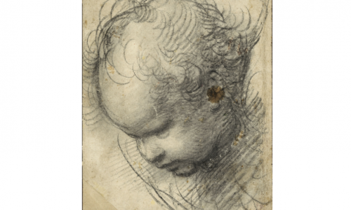 Bild: Raffael, Kopf eines Cherubs, um 1509/11, schwarze Kreide, Hamburger Kunsthalle, Kupferstichkabinett. Foto: Cordes – Herzog Anton Ulrich-Museum