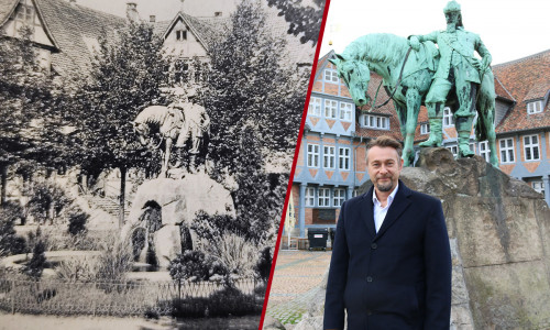 Früher und heute: Das Herzog-August-Denkmal. Stadtbaurat Ivica Lukanic verrät, wie es um die Neugestaltung des Stadtmarktes steht.