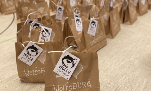 In der Turnhalle der BBS wurden fürs das Projekt "Wolle hilft auch!" Päckchen für Kinder aus sozial benachteiligten Familien gepackt.