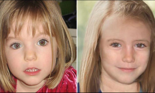 Madeleine McCann zum Zeitpunkt ihres Verschwindens (links) und wie sie - laut einer digitalen Bildbearbeitung - im Alter von neun Jahren ausgesehen könnte (rechts). 