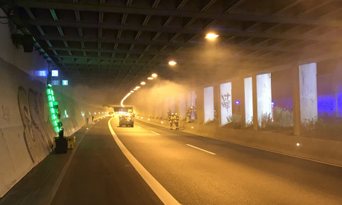 Laut Übungsszenario habe im Tunnel ein Auto gebrannt. 