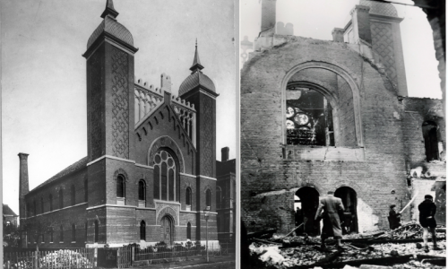 Die Synagoge vor und nach der Zerstörung durch die Nazis. 