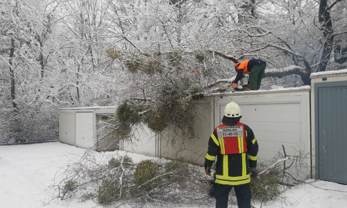 Ein Baum fiel am Montag auf eine Garage - die Feuerwehr musste anrücken