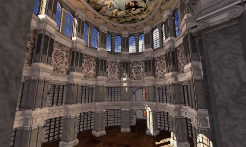 Der Lesesaal der fürstlichen Bibliothek um 1714, Rekonstruktion, AG Gebautes Erbe 3D, Museum Wolfenbüttel.