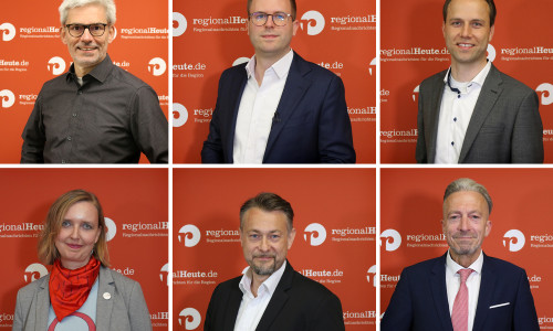 Das sind Ihre Kandidaten für die Bürgermeisterwahl: Obere Reihe von links: Stefan Brix (Grüne), Dr. Adrian Haack (CDU), Dennis Berger (SPD), untere Reihe von links: Bettina Kiehne-Weinreich (DIE PARTEI), Ivica Lukanic (parteilos), Oliver Diels (parteilos)