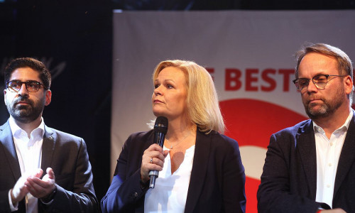 SPD-Wahlparty mit Kaweh Mansoori, Nancy Faeser, Timon Gremmels am 08.10.2023