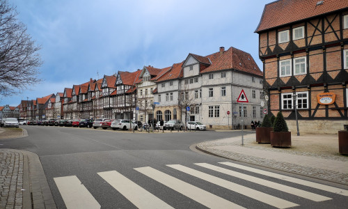 Nur ein Zufahrtsweg und zwei mögliche Ausfahrtswege lassen das Gebiet an der Reichsstraße als ideales Testgebiet für die Zählung freier Parkplätze erscheinen.