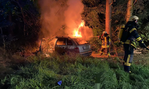 Das Auto war nach dem Unfall in Brand geraten.