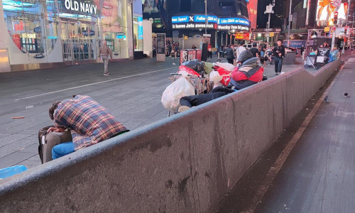 Obdachlose in den USA am Times Square