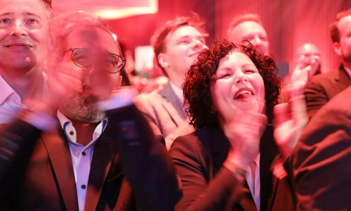 Lukas Schön, Amid Rabieh, Amira Mohamed Ali bei BSW-Wahlparty am 09.06.2024