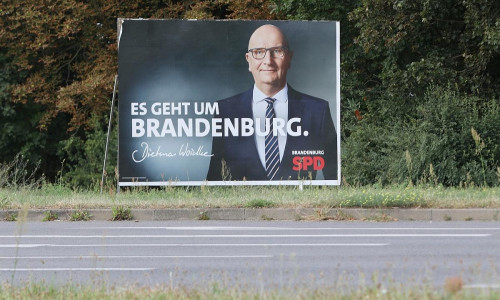 SPD-Wahlplakat mit Dietmar Woidke zur Landtagswahl in Brandenburg am 18.08.2024