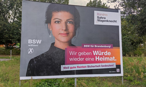 BSW-Wahlplakat zur Landtagswahl in Brandenburg am 18.08.2024