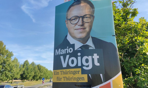 CDU-Wahlplakat mit Mario Voigt zur Landtagswahl in Thüringen am 06.08.2024