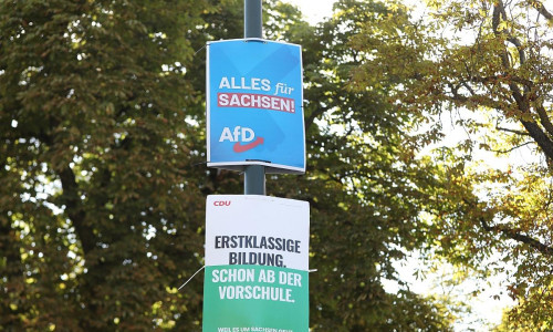 Wahlplakate von AfD und CDU zur Landtagswahl in Sachsen am 06.08.2024