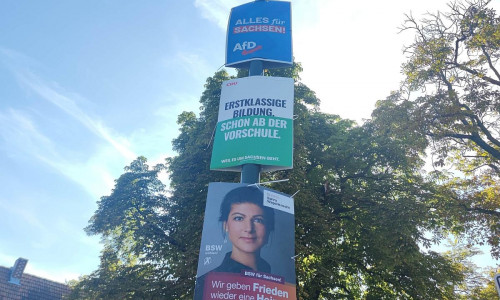 Wahlplakate von AfD, CDU und BSW zur Landtagswahl in Sachsen (Archiv)