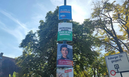 Wahlplakate von AfD, CDU, BSW und Linke zur Landtagswahl in Sachsen (Archiv)