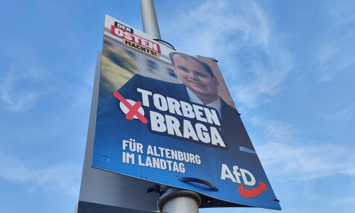 AfD-Wahlplakat mit Torben Braga am 06.08.2024