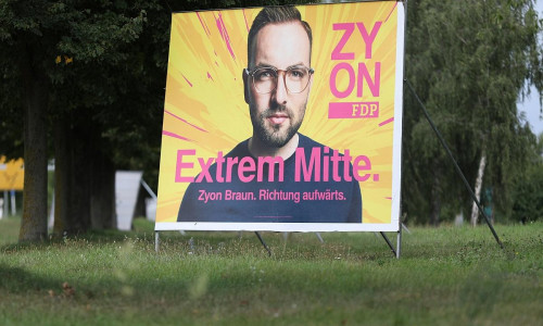 FDP-Wahlplakat mit Zyon Braun zur Landtagswahl in Brandenburg (Archiv)