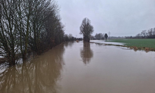 Überschwemmung am Fluss Aue in Niedersachsen Ende 2023