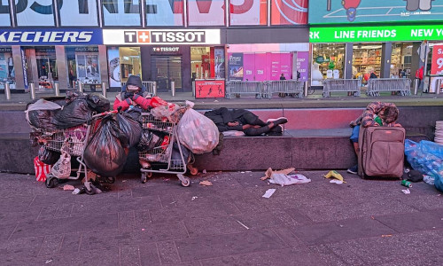 Obdachlose in den USA am Times Square