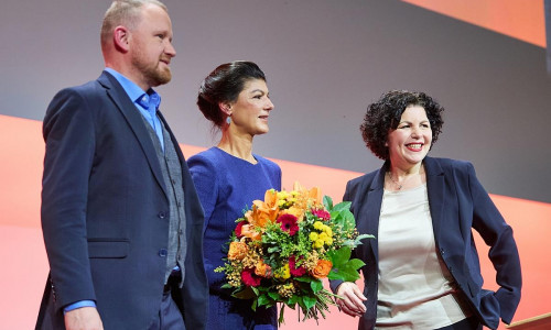 Christian Leye, Sahra Wagenknecht, Amira Mohamed Ali am 12.01.2025