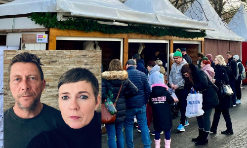 Der Obststand von Familie Loose auf dem Magdeburger Weihnachtsmarkt. Im Bild: Tina und Stefan Loose.