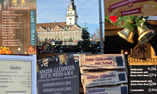 Fotomontage einiger Preisschilder auf dem Wolfenbütteler Weihnachtsmarkt.