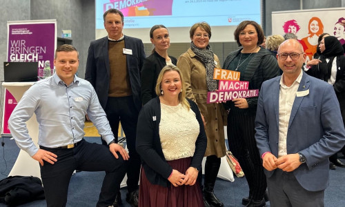 Auftaktveranstaltung in Hannover, Die Mentoren (v. li.): Len Reinecke, Andreas Kühne, Andreas Weber und ihre Mentees (v.l.) Silke Winschewski, Isabelle Peiß (vorn), Silke Kamphenkel (hinten rechts) mit Sonja Klein (hinten, Mitte).