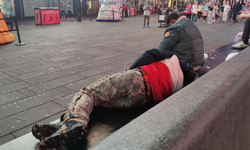 Obdachlose in den USA am Times Square