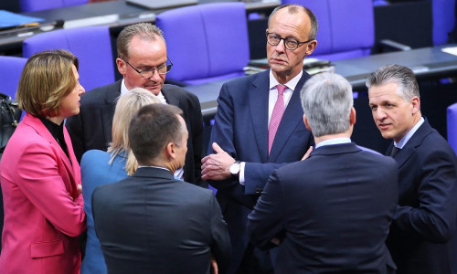 Friedrich Merz mit Abgeordneten von CDU/CSU am 31.01.2025