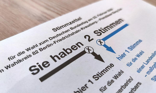 Stimmzettel zur Bundestagswahl 2025 am 23.02.2025