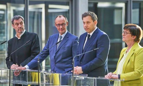 Markus Söder, Friedrich Merz, Lars Klingbeil, Saskia Esken am 08.03.2025