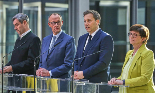 Markus Söder, Friedrich Merz, Lars Klingbeil, Saskia Esken am 08.03.2025