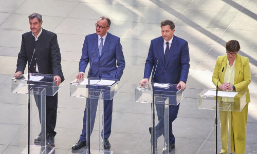 Markus Söder, Friedrich Merz, Lars Klingbeil, Saskia Esken am 08.03.2025