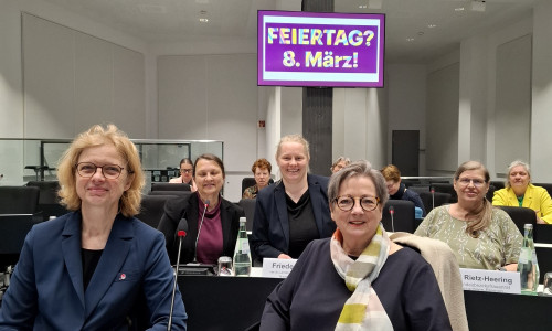 Nanni Rietz-Heering, Vorsitzende des ver.di-Ortsvereins Peine, hat gemeinsam mit Vertreterinnen des ver.di-Landesbezirksfrauenrats Niedersachsen/Bremen die Forderung nach einem gesetzlichen Feiertag am 8. März im Niedersächsischen Landtag vorgebracht.