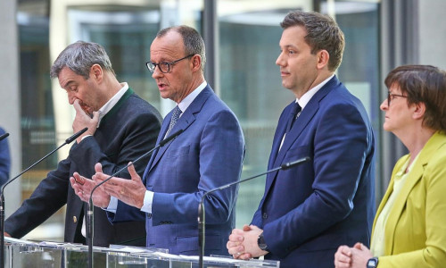 Markus Söder, Friedrich Merz, Lars Klingbeil, Saskia Esken (Archiv)