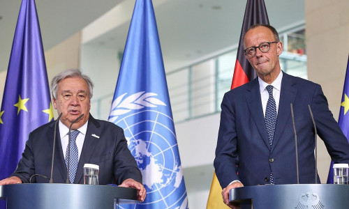 Antònio Guterres und Friedrich Merz am 14.05.2025