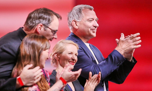 Heidi Reichinnek, Sören Pellmann, Ines Schwerdtner, Jan van Aken am 09.05.2025