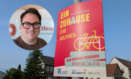 Werner Heise, Chefredakteur regionalHeute.de, kommentiert das Plakat zur Bewerbung des Fahrradparkhauses.