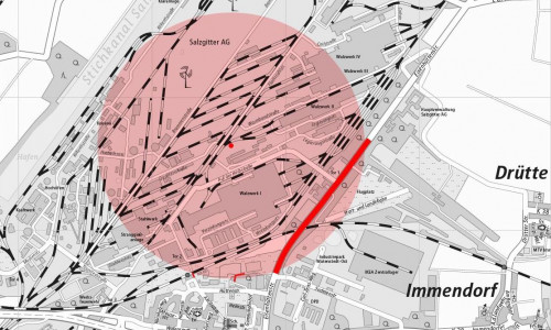 Karte mit dem Räumungsbereich und den Straßensperrungen.