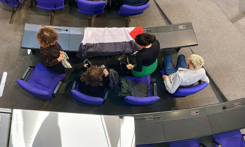 Linken-Aktion mit Palästinenser-Fahne im Bundestag am 24.09.2025