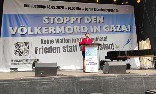 Sahra Wagenknecht bei Demo gegen Gaza-Krieg am 13.09.2025