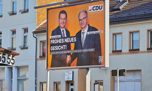 CDU-Plakat mit Sven Schulze und Reiner Haseloff am 07.01.2026